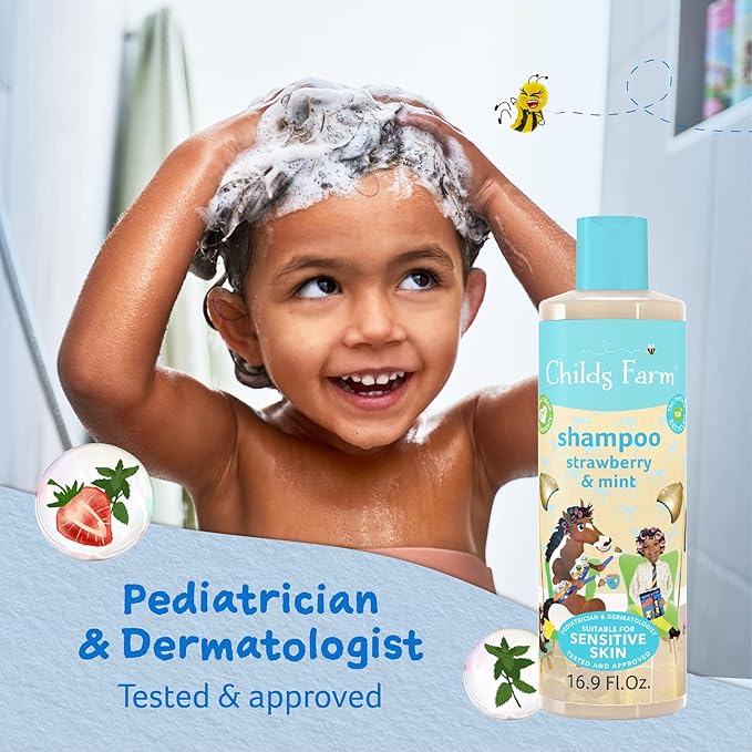 Childs Farm, Kids Shampoo for Dry, Sensitive, Eczema-prone Skin & Scalp, Strawberry & Organic Mint, Detangles & Nourishes, Vegan, Cruelty-Free, 16.9 fl oz-CubbioJoy