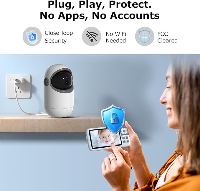 5'' Video Baby Monitor with Camera and Audio,36-Hrs Battery Life,HD Camera Remote Pan Tilt 3X Zoom,Long Range Baby Monitor No WiFi,Night Vision,Portable,2-Way Talk,VOX-Saving Power IPS Screen-CubbioJoy