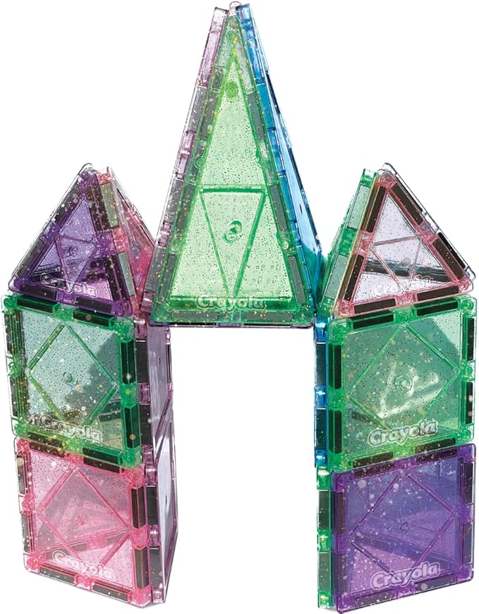 CreateOn Crayola Glitter Magnetic Tiles, Building Set for Kids, Magnetic Tiles, Kids’ Building Toys, STEM & Montessori Toys for Boys and Girls Ages 3+, 24-Piece Set (Glitter)-CubbioJoy
