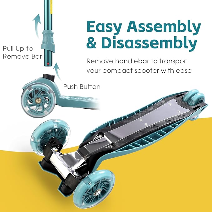 3 Wheel Scooter for Kids Ages 6-12,Kids Scooter with Light Up Wheels, Sturdy Deck Design, and 4 Height Adjustable Suitable for Kid Ages 3-12-CubbioJoy