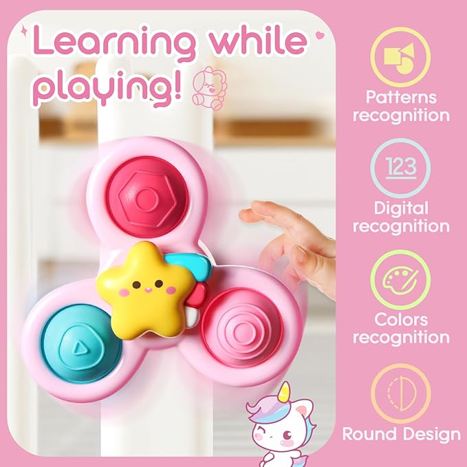 ALASOU 3PCS Pop Suction Cup Spinner Toys for 1 Year Old Boy Girl|Novelty Spinning Tops Toddler Toys Age 1-2|Sensory Baby Bath Toy for Toddlers 1-3|12 18 Months Boy Birthday Gift for Infant-CubbioJoy