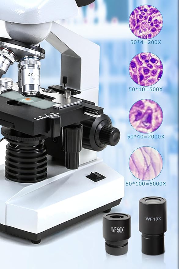 40X-5000X Compound trinocular Microscopes trinocular for Adults, with 5.0 mp Camera with Microscope Slides 30p, Microscope Accessories, Microscopes for School Laboratory Home Education Abbe Condenser-CubbioJoy
