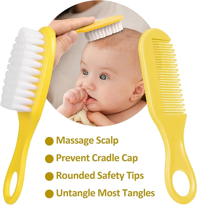 Baby Grooming Kit, Infant Safety Care Set with Hair Brush Comb Nail Clipper Nasal Aspirator,Baby Essentials Kit for Newborn Girls Boys (Yellow)-CubbioJoy