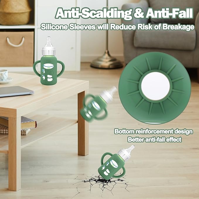 BUSOHA 3 Pack Silicone Sleeves for Dr. Brown's Glass Baby Bottles - Drop Protection Baby Bottle Sleeves Compatible with Dr. Brown's Newborn Glass Bottles with Silicone Handles,4 oz-CubbioJoy