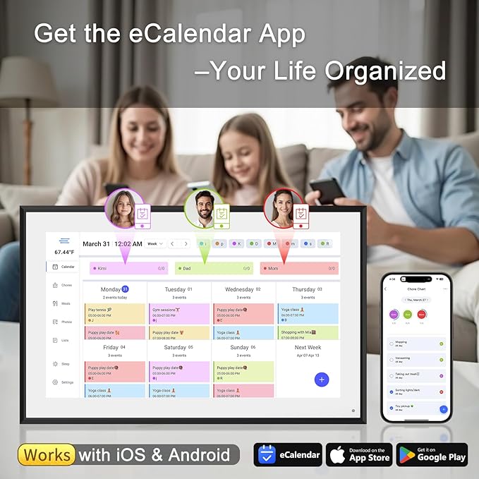 10.1 Inch Smart Digital Calendar & Chore Chart Full HD Touchscreen Display WiFi Sync Electronic Planner for Family Schedules Includes Desk Stand Streamline Home Organization Gift for mother mom women-CubbioJoy