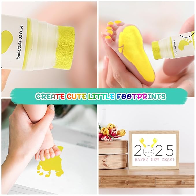 75ml Yellow Baby Hand and Footprint Ink Kit, Baby Handprint Footprint Paint for Newborn Keepsake, Dog Cat Paw Print Kit, Washable, Non Toxic Acid-Free, Safe Gentle for Ideal New Mom Gifts-CubbioJoy