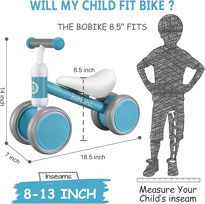 Baby Balance Bike Toys for 12-36 Months Kids Toy Boy and Girls Gifts Toddler Best First Birthday Gift Children Walker No Pedal Infant 4 Wheels Bicycle (Classic, Light Blue)-CubbioJoy
