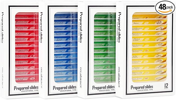 48 Prepared Microscope Slides Set of Animals Insects Plants Flowers, Biological Learning Resource Specimens for Kids Beginner Classroom Basic Science Education-CubbioJoy