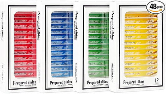 48 Prepared Microscope Slides Set of Animals Insects Plants Flowers, Biological Learning Resource Specimens for Kids Beginner Classroom Basic Science Education-CubbioJoy