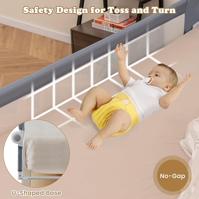 BABY JOY Bed Rails for Toddlers, Extra Long, Swing Down Safety Bed Guard for Convertible Crib, Folding Baby Bedrail for Kids Twin, Double, Full Size Queen & King Mattress (71", Light Gray)-CubbioJoy