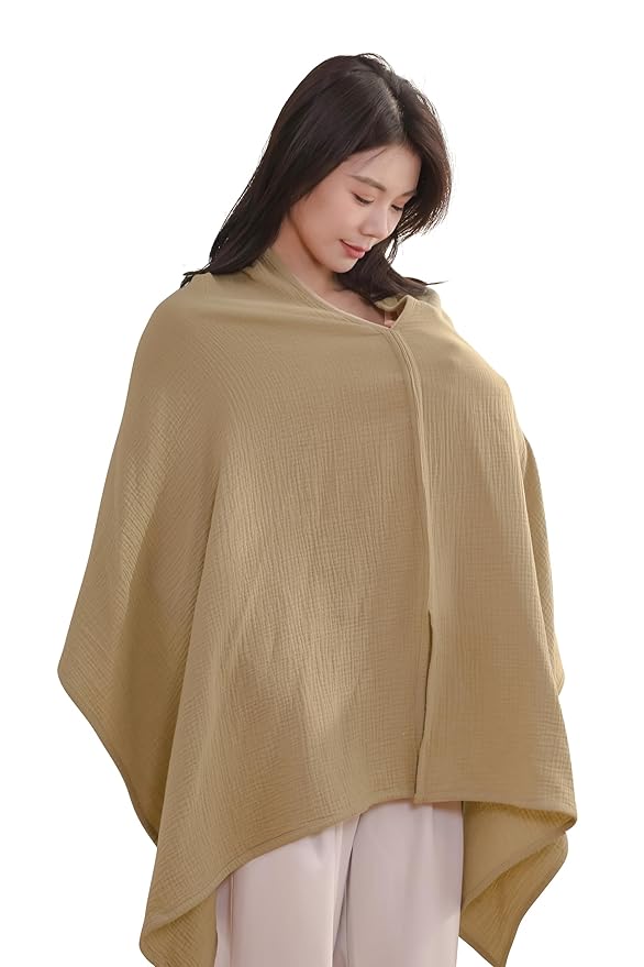 2-Pack Nursing Covers for Breastfeeding, 100% Organic Cotton Muslin Breastfeeding Cover, Multi-Use Nursing Scarf, Car Seat Canopy, Stroller Cover, Soft Breathable Baby Blanket Khaki Brown-CubbioJoy