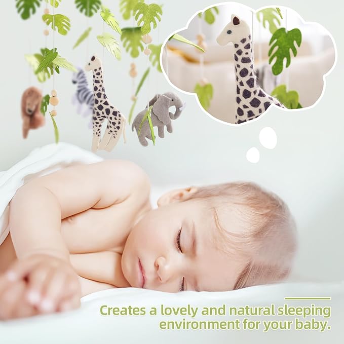 Baby Mobile for Crib Safari Nursery Mobile Handmade Jungle Baby Mobile Woodland Nursery Decor Forest Animals Crib Accessories with Lion Elephant Zebra Giraffe-CubbioJoy