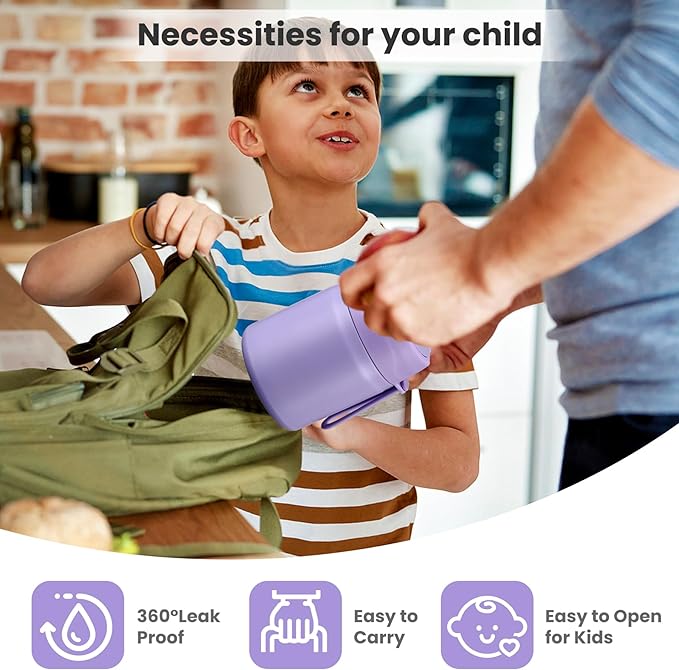 17oz Soup Thermo for Hot Food Kids,Insulated Food Jar with Spoon,Thermo Hot Food Lunch Container,Wide Mouth Leakproof Stainless Steel Lunch Box for School-Purple-CubbioJoy