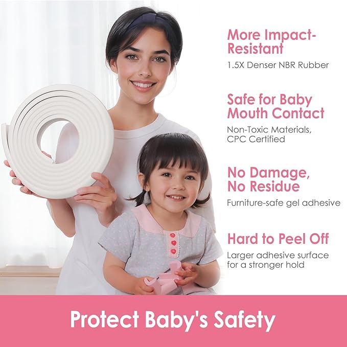 Baby Proof Corners and Edges, (Large 16.5FT Edge +8 Corners) Baby Proofing Corner Guards, Soft Rubber Foam Edge Protector, Furniture Tables Bumper Guard for Baby Safety, Beige-CubbioJoy