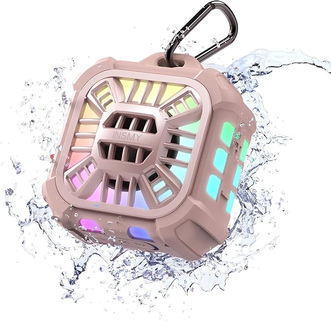 INSMY IP67 Waterproof Bluetooth Speaker, Shower Speaker Portable Small Clip-on, Multi Sync 100+ Speakers, Big Volume Booming Bass, 24H Playtime/Floatable/RGB Lights for Outdoor/Kayak/Beach(Pink)-CubbioJoy