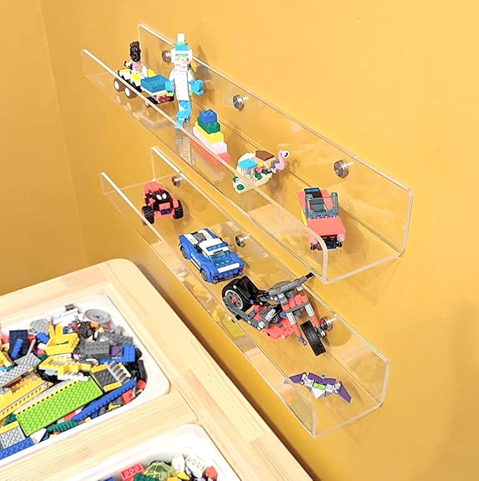 24 inches Wall Mounted Kids Bookshelf, Clear Acrylic Display Book Shelves for Kids Room Nursery Toddler Classroom 2 Packs-CubbioJoy