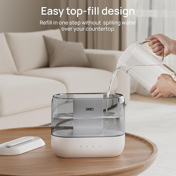 Dreo Top Fill 4L Humidifiers for Bedroom, 36H Runtime, 28 dB Quiet Cool Mist Supersized Air Humidifier for Large Room, Plants, Baby Nursery, Indoor, Night Light, Easy to Clean & Fill, Gray-CubbioJoy