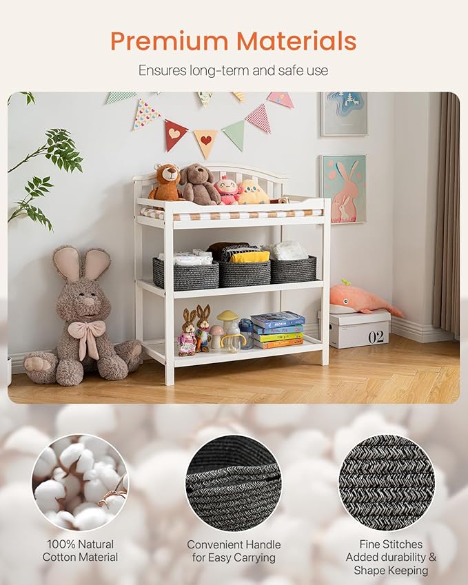 KALLAX Small Woven Basket, 13.5 x 9.5 x 5 Inches, Storage Basket for Organizing, Cute Small Rope Shelf Closet Cube Storage Bins Baskets for Shelves, Dog Toy Gift Baskets Empty, 3 Pack Mixed Black-CubbioJoy