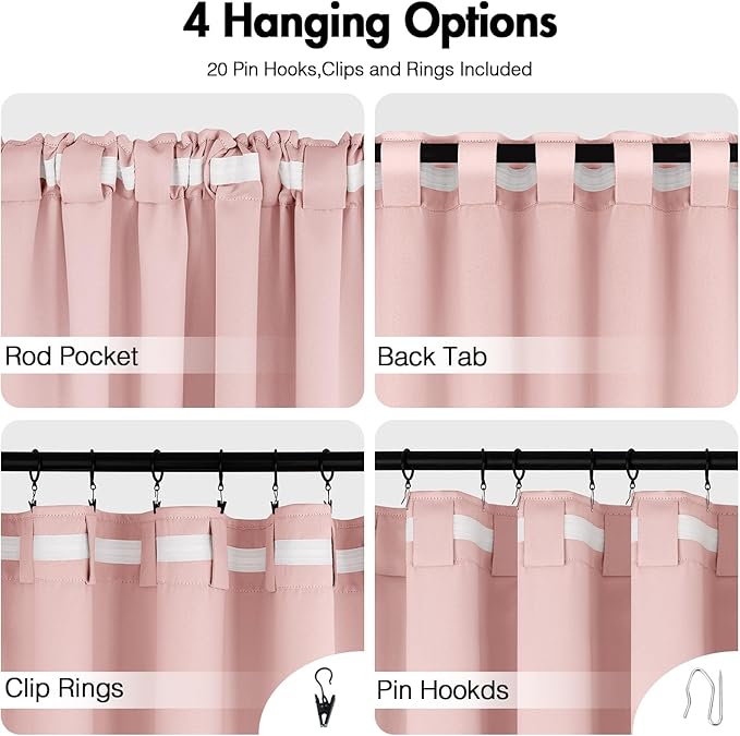 ANRODUO Light Pink Blackout Curtains for Girls Bedroom Living Room, Back Tab Rod Pocket Pinch Pleated Thermal Insulated Room Darkening Curtains 90 Inches Long 2 Panels, 52 x 90 Inch-CubbioJoy