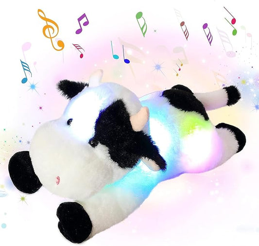 Cuteoy Glowing LED Cow Light-up Nightlight Toys Musical Plush Stuffed Animal Soft Singing Lullabies Birthday Christmas Plushies Gifts for Kids Boys Girls,15.5"-CubbioJoy