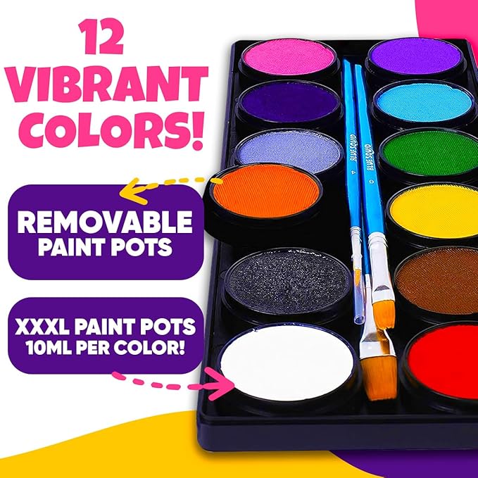 Blue Squid Face Painting Kit for Kids – Complete Face Paint Kit Palette, Stencils, 12 Colors - Safe for Sensitive Skin, Non Toxic Face Painting Kit Professional - Kids Party & Halloween Makeup Kit-CubbioJoy