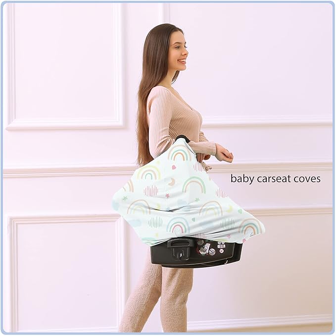 Car Seat Covers for Babies - Multi- use Nursing Carseat Canopy, Breastfeeding Covers, Baby Shower Gifts for Boys and Girls (Rainbow)-CubbioJoy