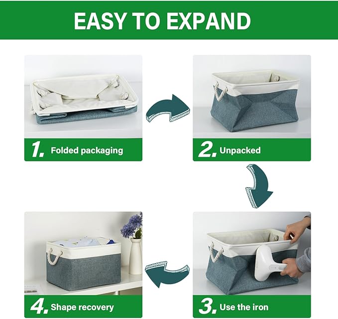 Bidtakay Fabric Storage Baskets for Shelves 3 Pack Large Storage Bins for Organizing Linen Collapsible Organizer for Closet-Deep Green-CubbioJoy