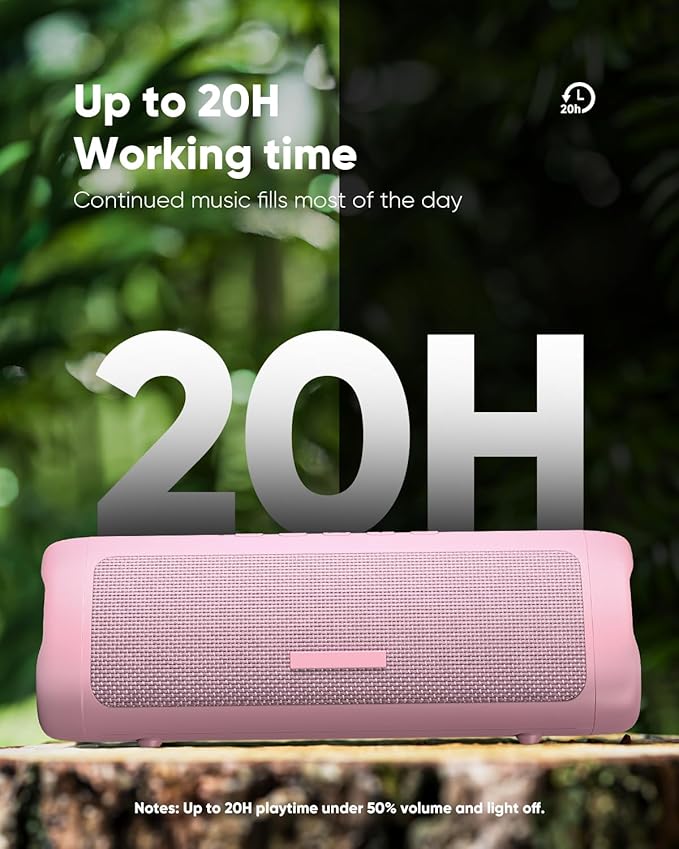 Bluetooth Speaker with HD Sound, Portable Wireless, IPX5 Waterproof, Up to 20H Playtime, TWS Pairing, BT5.3, for Home/Party/Outdoor/Beach, Stocking Stuffers, White Elephant Gifts for Adults (Pink)-CubbioJoy
