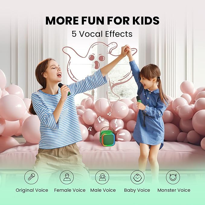 IROO Mini Karaoke Machine for Kids, 2025 TOP Toys Birthday Gifts Ideas for Girls Ages 4, 5, 6, 7, 8, 9, 10, 12+ Years Old, Portable MP3 Player with 2 Wireless Mics for Party-CubbioJoy