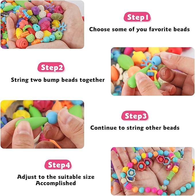 Arthopt Snap Pop Beads Jewelry Making Kit for Girls with 700+ pcs Arts and Crafts Toys for Kids 3-7 Years Old, DIY Snap Beads Bracelets Necklace Ring Toy Set Birthday Gifts for Girls 4 5 6 7 8-CubbioJoy