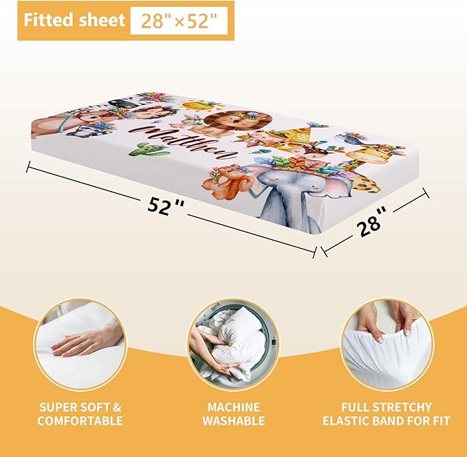 Custom Crib Bedding Set, 5 Pcs Customized Baby Crib Set with Name, Double Layer Baby Bedding Set for Girls Boys, Personalized for Nursery Infants Toddlers, Cute Animals-CubbioJoy