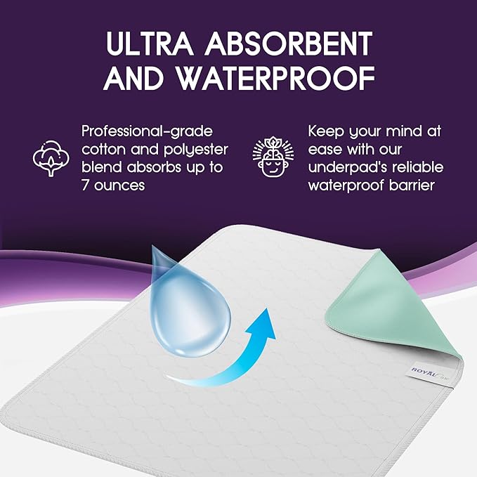 Incontinence Bed Pads - Reusable Waterproof Underpad Chair, Sofa and Mattress Protectors - Highly Absorbent, Machine Washable - for Children, Pets and Seniors (34x52 (Pack of 2), Green)-CubbioJoy