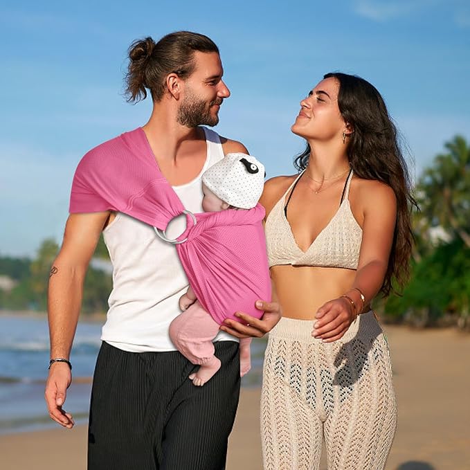 CUBY Water Baby Sling Carrier Lightweight Breathable Mesh Baby Wraps Carrier Adjustable Ring Sling Quick-Drying Baby Carriers Sling for Newborn Toddler Summer Swimming Pool Beach (Pink)-CubbioJoy