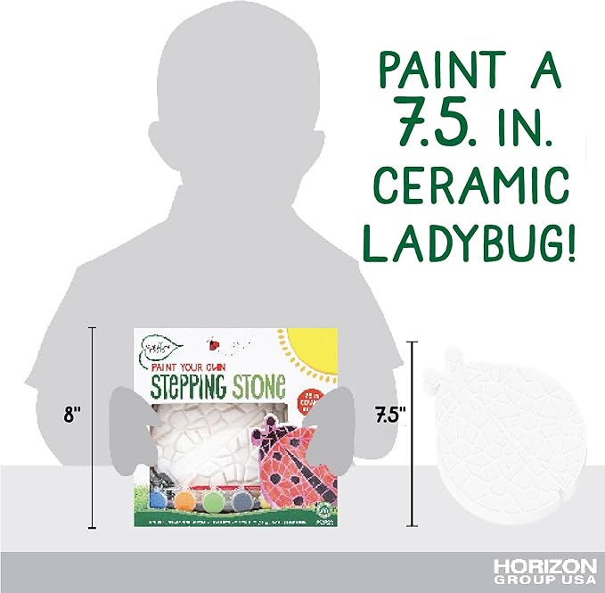 Creative Roots Mosaic Ladybug Stone, Includes 7-Inch Ceramic Stepping Stone & 6 Vibrant Paints, DIY Garden Stepping Stone Kit for Kids Ages 6+-CubbioJoy