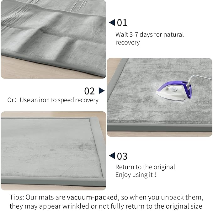 ACOMOPACK Baby Play Mat for Floor 1.3" Thick Memory Foam Play Mat 79"×118" Tummy Time Crawling with Non-Slip Bottom for Living Room,Nursery,Soft Velvet Playpen Mats for Kids,Infants（Light Grey）-CubbioJoy