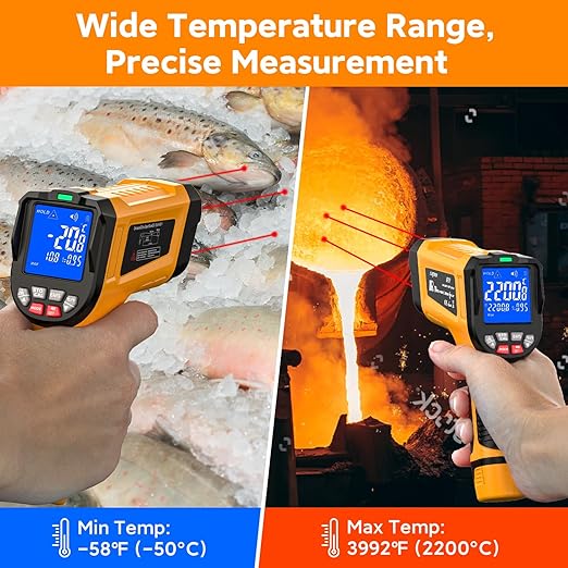 Industrial Infrared Thermometer Gun, 50:1 D:S Ratio, -58°F-3992°F, Triple Laser, High Precision Temp Gun for Kiln, Engine, HVAC, BBQ, Industrial Inspection-CubbioJoy