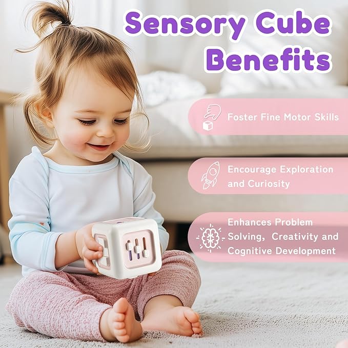 Busy Cube Toys for 1 Year Old Girl Gifts, Montessori for Baby Girl, Travel Sensory Toys for Toddlers 1-3, Learning Fine Motor Skills| 1st Birthday Girl Gifts 12 Months +-CubbioJoy