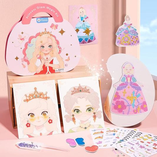 4 in 1 Princess Art Craft Kits, Foil Crafts Art Fun & Gem Painting, Makeup Diamond DIY Activity, Dress Up Sticker Books,Travel Toys, Ideal Toys for Girls Ages 6 7 8+ Years Old-CubbioJoy