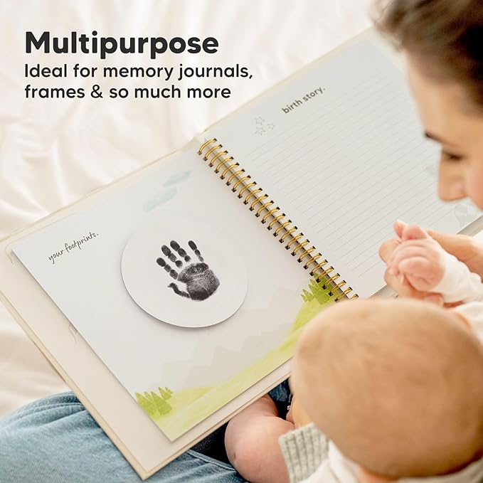 2-Pack Round Inkless Baby Hand and Footprint Kit - Mess Free Ink Pad for Newborn Keepsake, Dog Nose & Paw Print Kit, Clean Touch Ink Pad for Baby Hand & Footprints,Ideal New Mom Gifts (Jet Black)-CubbioJoy