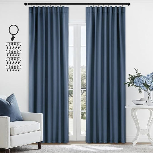 ANRODUO Back Tab Blackout Curtains for Bedroom Living Room, Rod Pocket Pinch Pleated Thermal Insulated Room Darkening Curtains 90 Inches Long 2 Panels, Stone Blue, 42 x 90 Inch-CubbioJoy