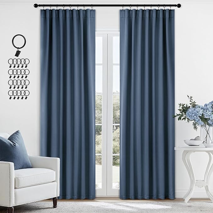 ANRODUO Back Tab Blackout Curtains for Bedroom Living Room, Rod Pocket Pinch Pleated Thermal Insulated Room Darkening Curtains 84 Inches Long 2 Panels, Stone Blue, 42 x 84 Inch-CubbioJoy