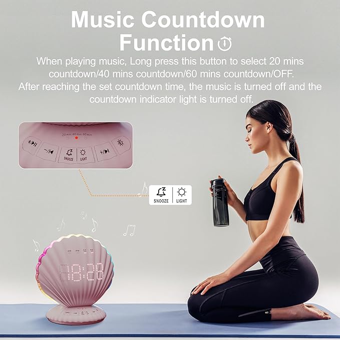 Alarm Clocks for Bedrooms,Portable Bluetooth Speaker,White Noise Sound Machines,Song 20/40/60 Timer,RGB Night Light,Bedroom Decor Aesthetic,Ideal Gift for Adult Women Teen Girls Boys(Pink)-CubbioJoy