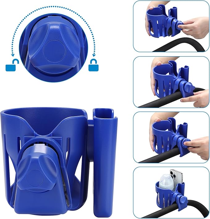 Accmor Universal Cup Holder, Stroller Cup Holder with Phone Holder, 360° Rotatable Large Caliber Designed Bottle Holder for Stroller, Bike, Wheelchair, Walker, Scooter-CubbioJoy