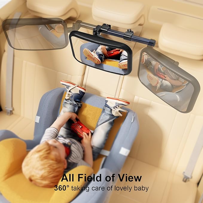 Baby Car Mirror, Stretchable 360° Caring Baby Mirror for Car Seat Rear Facing Seat Infant Shatterproof, Baby Essentials for Newborn, Crash Tested and Certified-CubbioJoy