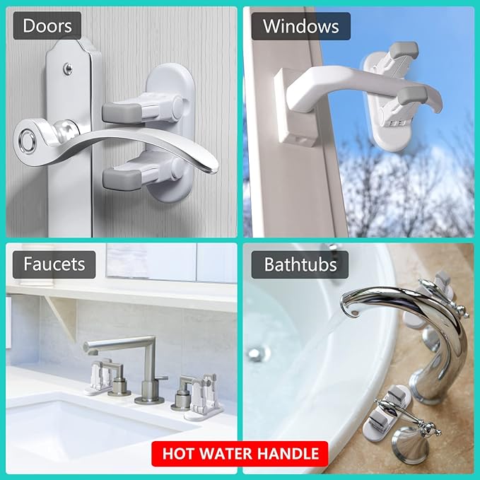 Door Lever Lock (3 Pack) Door Locks for Kids Safety, Baby Proofing Door Knob Child Proof Door Knob Covers, Child Safety Locks for Doors, with 3M Adhesive, for Doors, Windows, Bathtubs, Faucets (Grey)-CubbioJoy