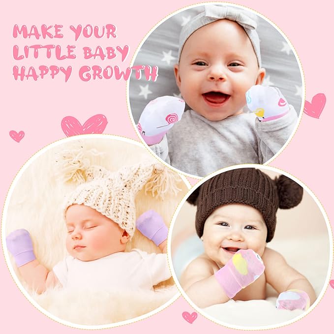 6 Pairs Newborn Baby Mittens No Scratch Gloves Infant Toddler Anti Scratch Essentials Unisex Cotton for 3-9 Months Girls Boys(Pink Series, Cute)-CubbioJoy