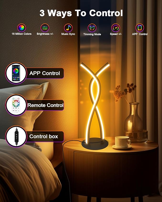 Daymeet LED Table Lamp, Modern Bedside Light Desk Nightstand Lamp RGBICW Color Changing Dimmable with Remote Music Sync Smart Bluetooth APP Control Night Light 5V USB Unique Desk Lamp for Bedroom Home-CubbioJoy
