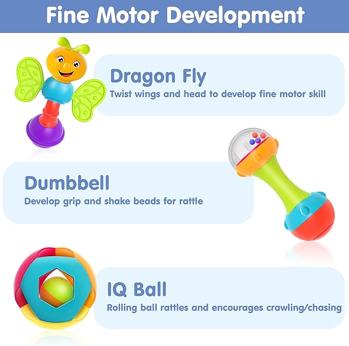 iPlay, iLearn 10pcs Baby Rattles Toys Set, Infant Grab Shake Rattle, Easy Hold Sensory Teether, Babies Development Learning Music Toy, Newborn Shower Birthday Gift 1 2 3 4 5 6 7 9 10 12 Month Boy Girl-CubbioJoy