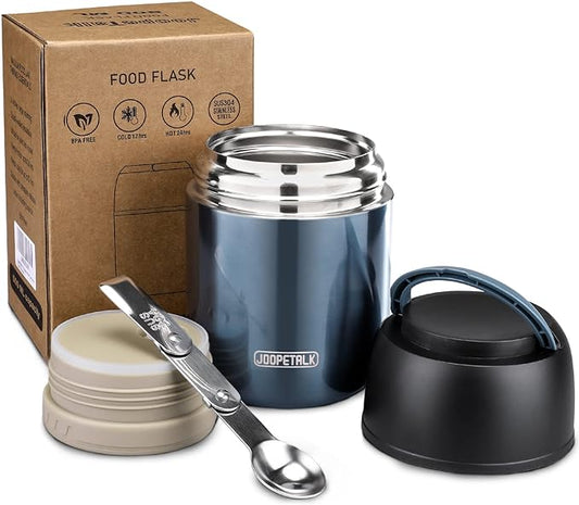 17 oz Insulated Lunch Containers, Blue, Vacuum Stainless Steel Thermo Lunch Box with Handle and Folding Spoon for School, Office, Travel-CubbioJoy