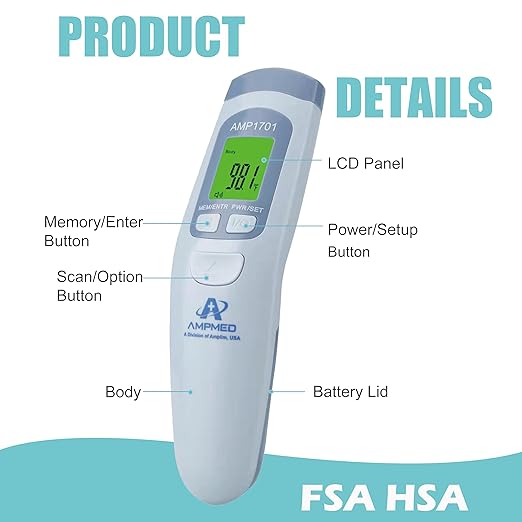 Amplim Medical Grade Forehead Thermometer for Adults, Kids, Baby, Non-Contact Digital Infrared Thermometer, Instant Read, Accurate & Fast Fever Detection, for Home, Clinic, Office Use-CubbioJoy